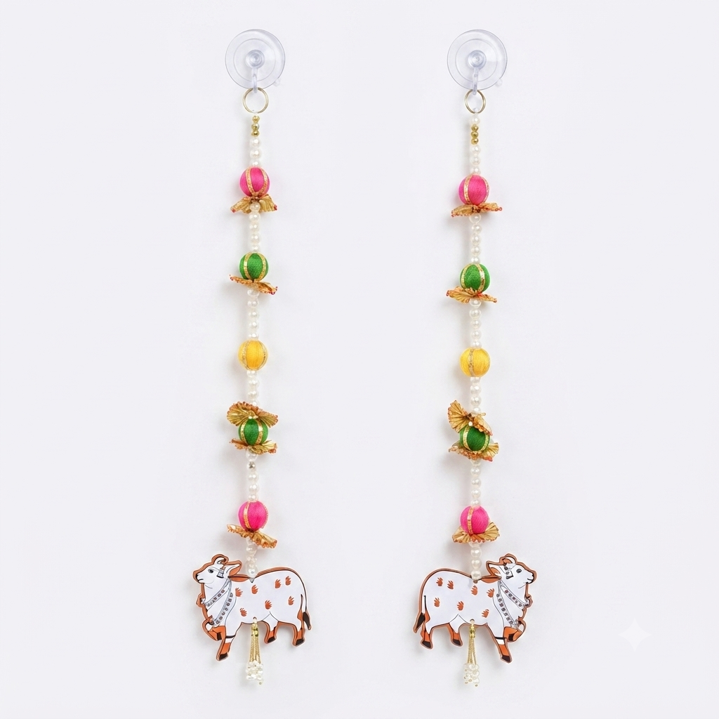 Decorative Cow Design Wall Hanging for Home Decor, 50 cm Traditional Toran for Main Entrance Door, Living Room, Pooja Mandir, and Festive Decoration (Set of 2)