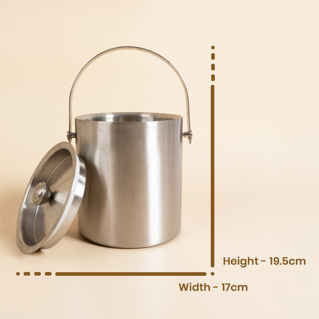 Premium 304 Stainless Steel Ice Bucket with Sealed Lid - 19.5cm Portable Drink Chiller with Easy-Carry Handle - Heavy Duty Rust-Proof Ice Container for Home Bar, Parties, and Gifting - BPA Free