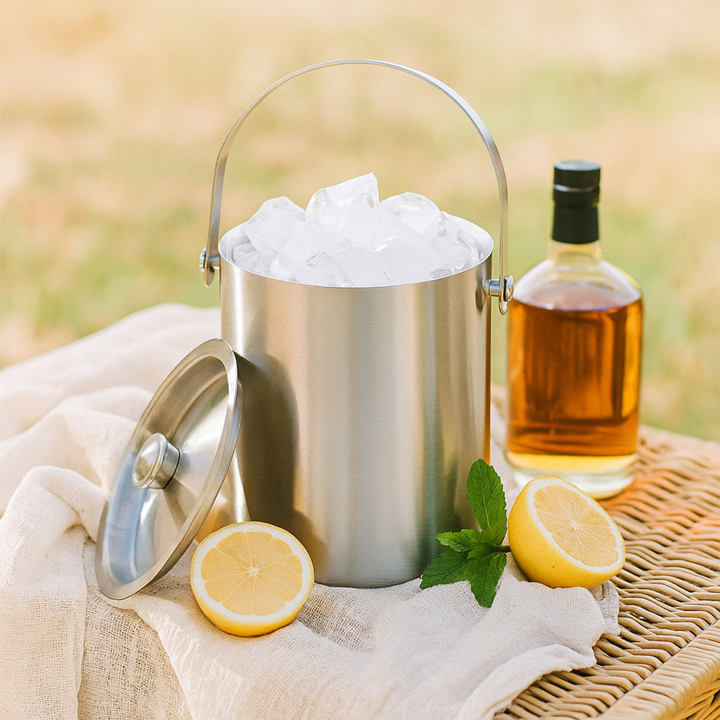 Premium 304 Stainless Steel Ice Bucket with Sealed Lid - 19.5cm Portable Drink Chiller with Easy-Carry Handle - Heavy Duty Rust-Proof Ice Container for Home Bar, Parties, and Gifting - BPA Free