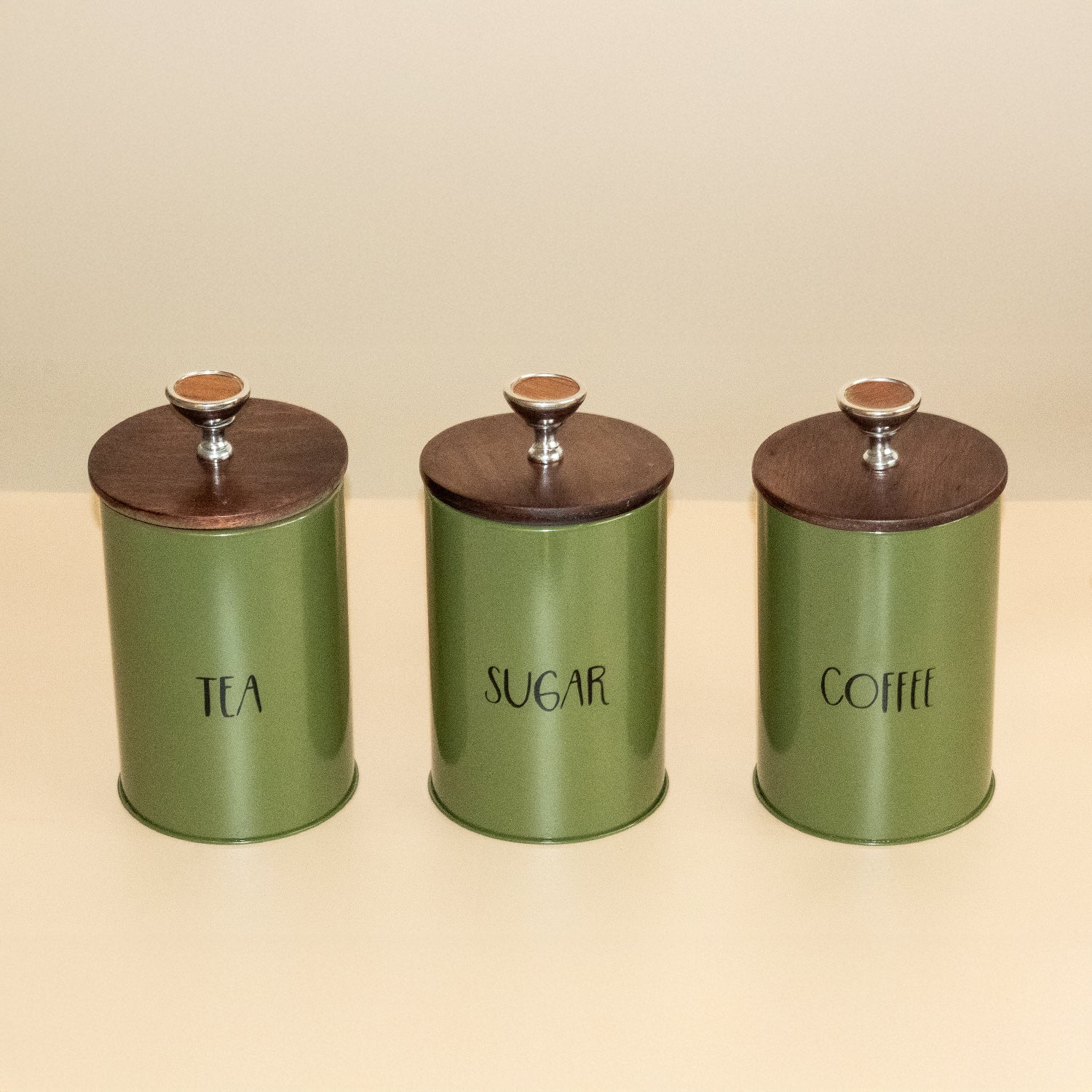 Tea-Suger and Coffee Jar Container Set of 3 For Kitchen ( Green )