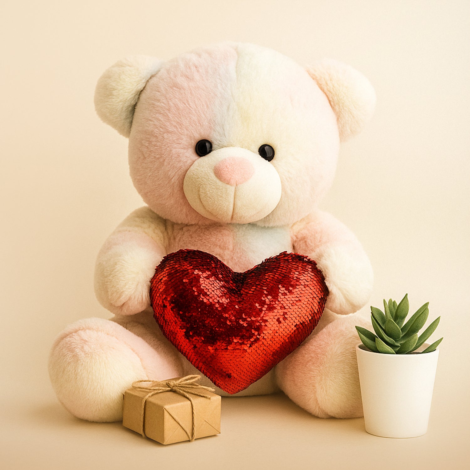 Colorful Teddy Bear with Red Hart  – Set of 1