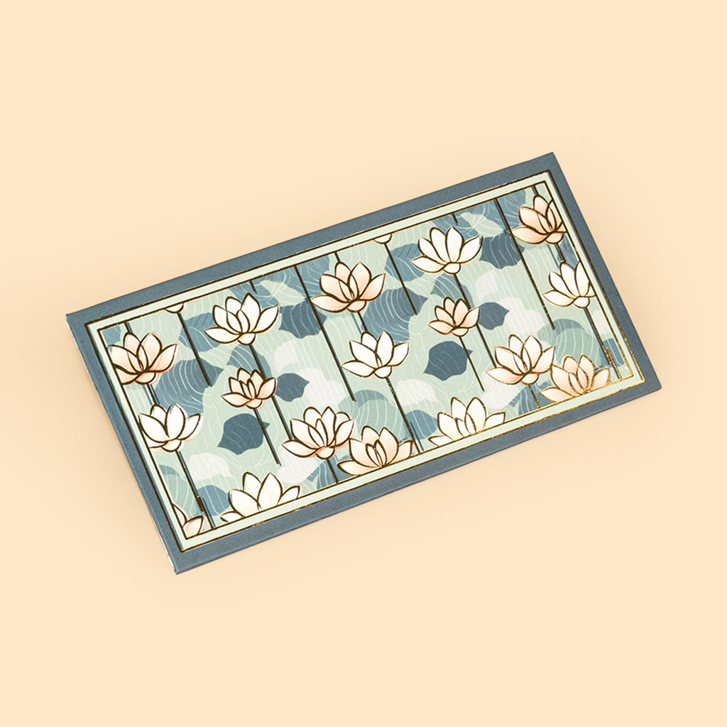 Lotus Print Shagun Envelopes (Pack of 5) - Designer Teal Green Cash Lifafa for Weddings, Diwali & Gifting