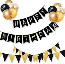 Premium Black and Gold Happy Birthday Banner – Classic Cardstock Pennant Bunting for Boys, Girls & Adults Birthday Party Decorations Pack of 5 3