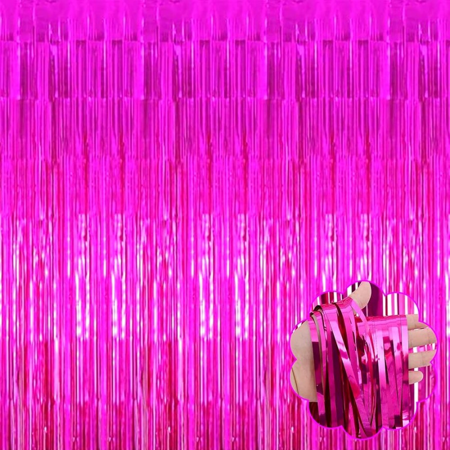 Metallic Fringe Foil Curtain Jhalar Magenta & Silver