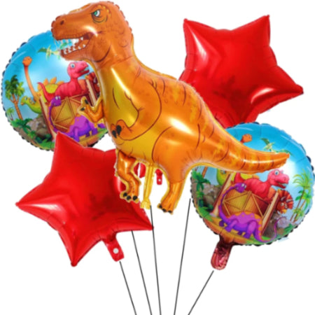 Dinosaur Foil Balloon Set | 5-Piece T-Rex Birthday Decor 1
