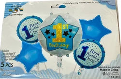 1st Birthday Boy Foil Balloon Pack of 5
