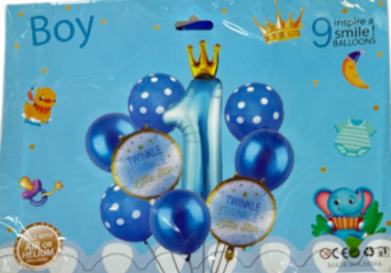 1st Birthday Boy Foil Balloon Pack of 9