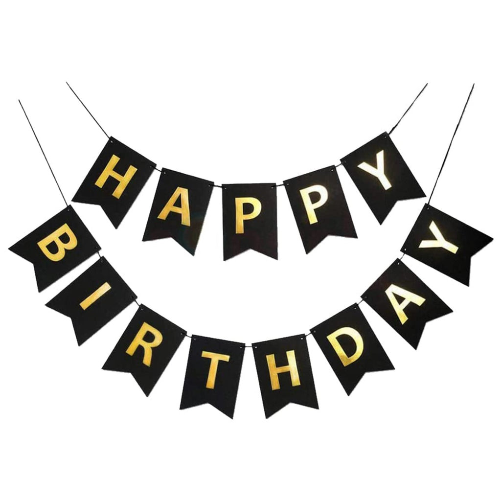 Premium Black and Gold Happy Birthday Banner – Classic Cardstock Pennant Bunting for Boys, Girls & Adults Birthday Party Decorations Pack of 5 1