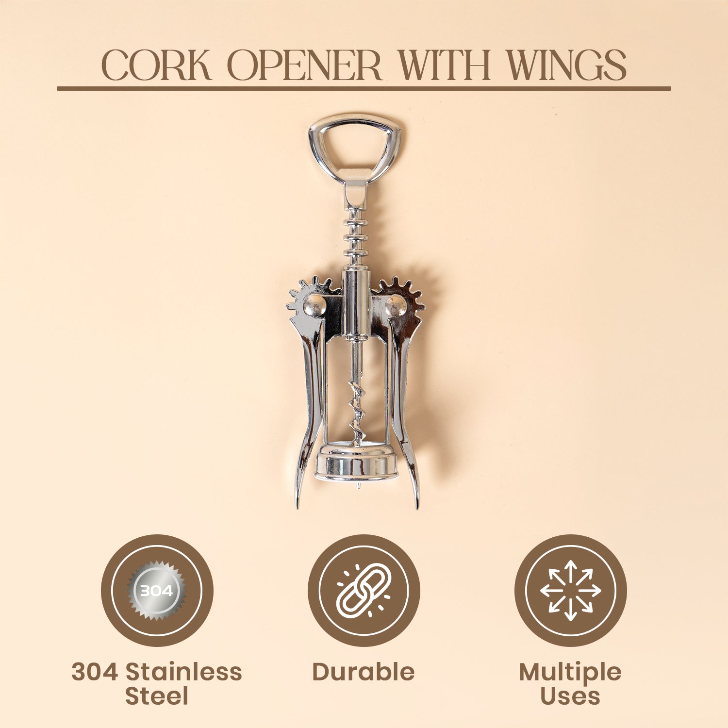 Premium 304 Stainless Steel Winged Corkscrew – Heavy Duty Wine & Beer Opener 6
