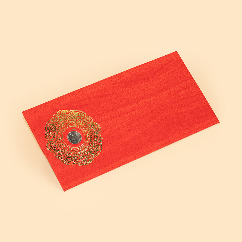 Premium Red Textured Shagun Envelope with Golden Mandala & Real 1 Rupee Coin - Traditional Money Gift Cover for Weddings, Rakhi, and Diwali (19 x 9 cm) 3