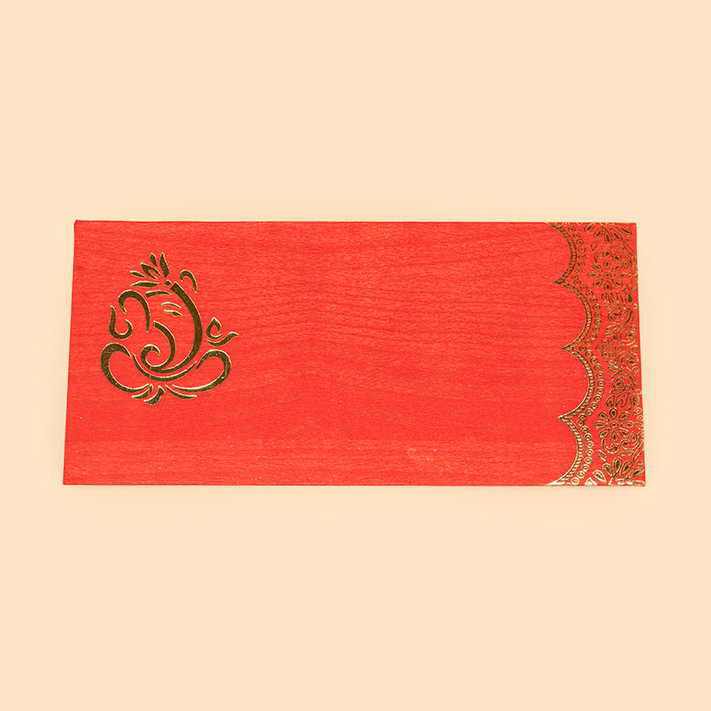 Premium Red Shagun Envelope with Gold Foil Ganesh Design - Traditional Money Gift Cover for Weddings, Housewarming, and Puja (19 x 9 cm) (Pack of 10) 2