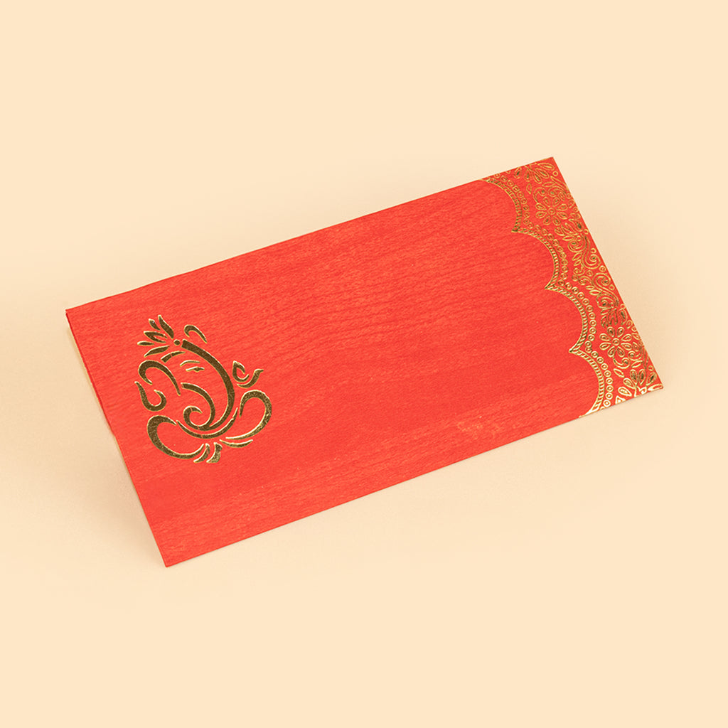 Premium Red Shagun Envelope with Gold Foil Ganesh Design - Traditional Money Gift Cover for Weddings, Housewarming, and Puja (19 x 9 cm) (Pack of 10) 3