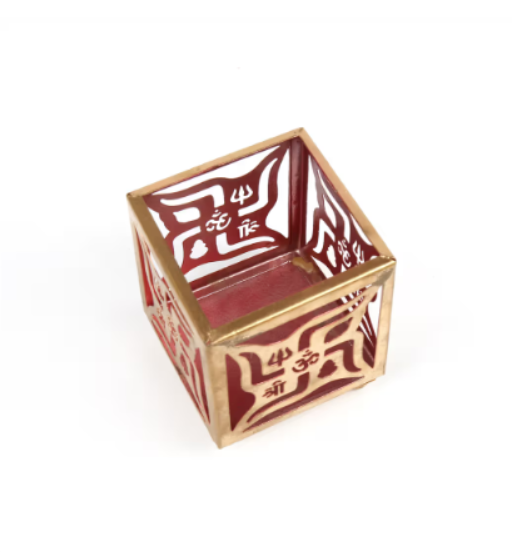 Gold Metal Swastika Tea Light Holder - Spiritual Votive Candle Stand 3