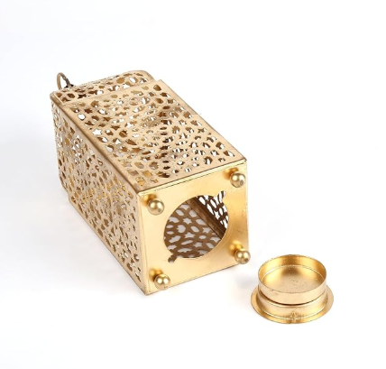 Gold Iron Tea Light Holder, Perforated Candle Stand for Diwali - Pack of 1 2