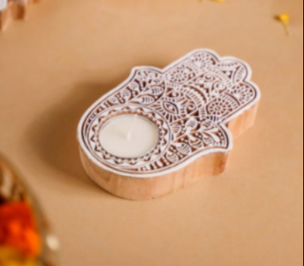 Mandala Wooden Hand Tea Light Holder