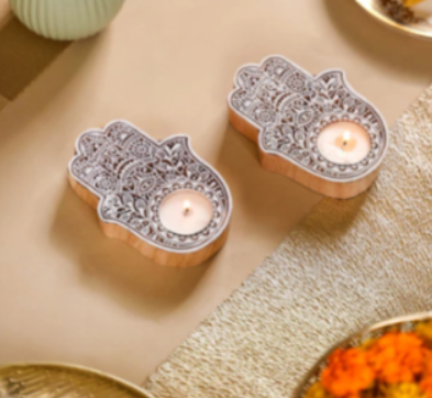Mandala Wooden Hand Tea Light Holder