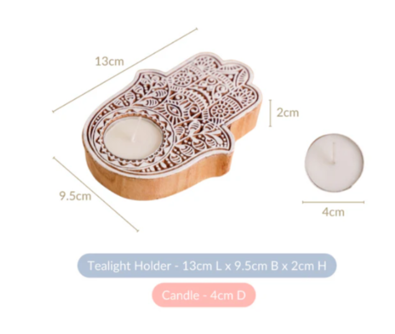 Mandala Wooden Hand Tea Light Holder