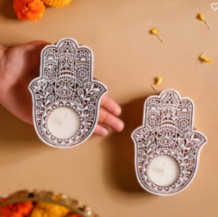 Mandala Wooden Hand Tea Light Holder