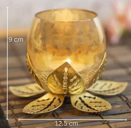 Iron Golden Lotus Candle Holder, tealight Holder, Diwali Gift