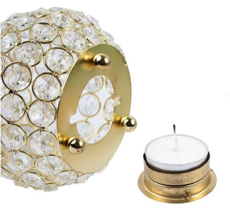 Iron/Glass Pear Crystal Tea Light Holder For Home Decoration (Pack of 1)