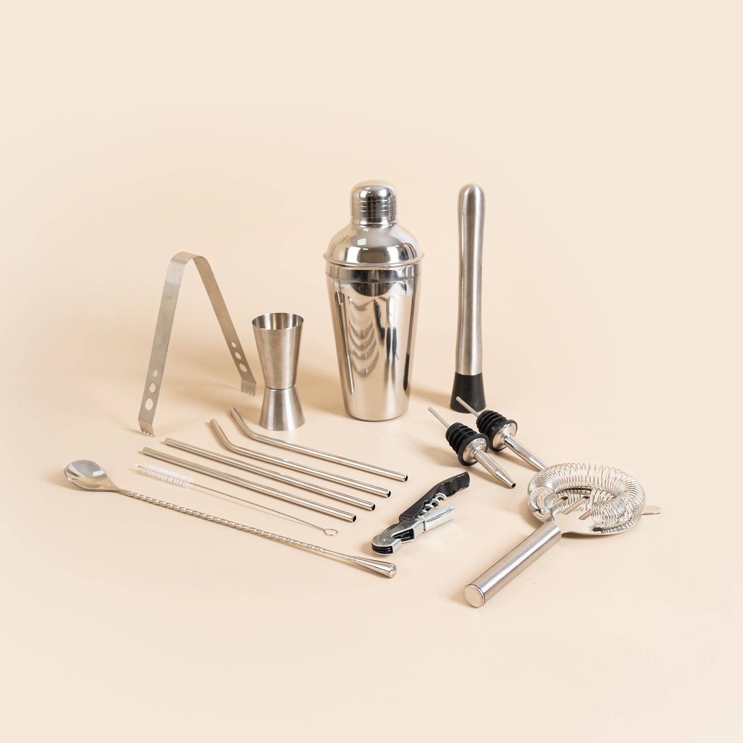 Set of 14-Piece Stainless Steel Bar Tool Set – Complete Cocktail Shaker Kit for Home Bar