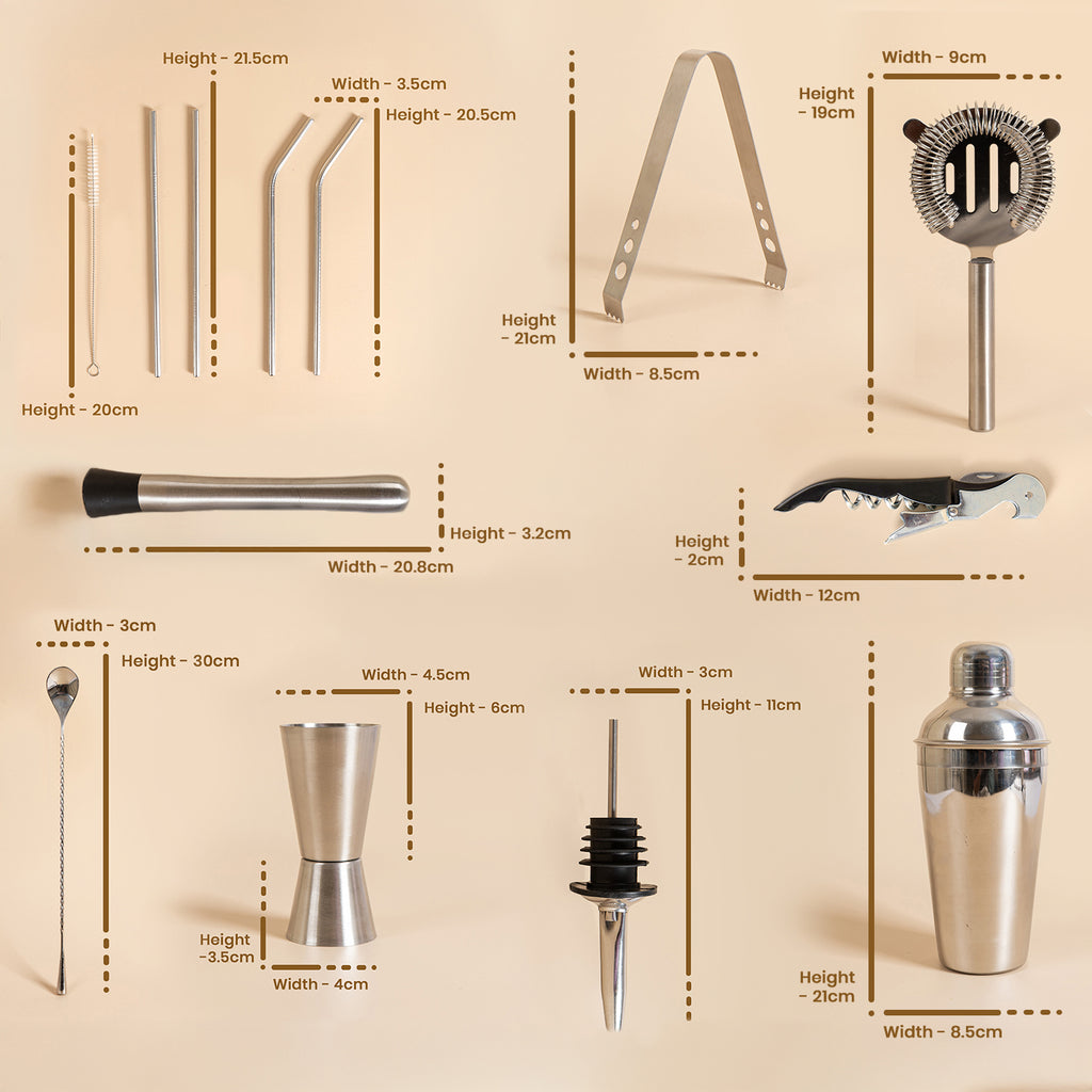 Set of 14-Piece Stainless Steel Bar Tool Set – Complete Cocktail Shaker Kit for Home Bar