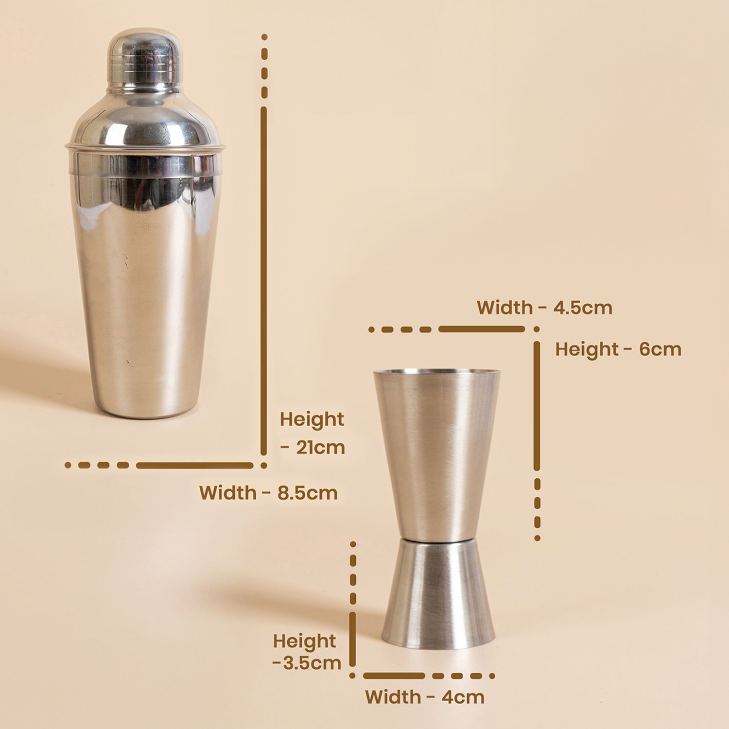 Set of 2 Stainless Steel Cocktail Shaker Set with Double-Sided Jigger – 750ml