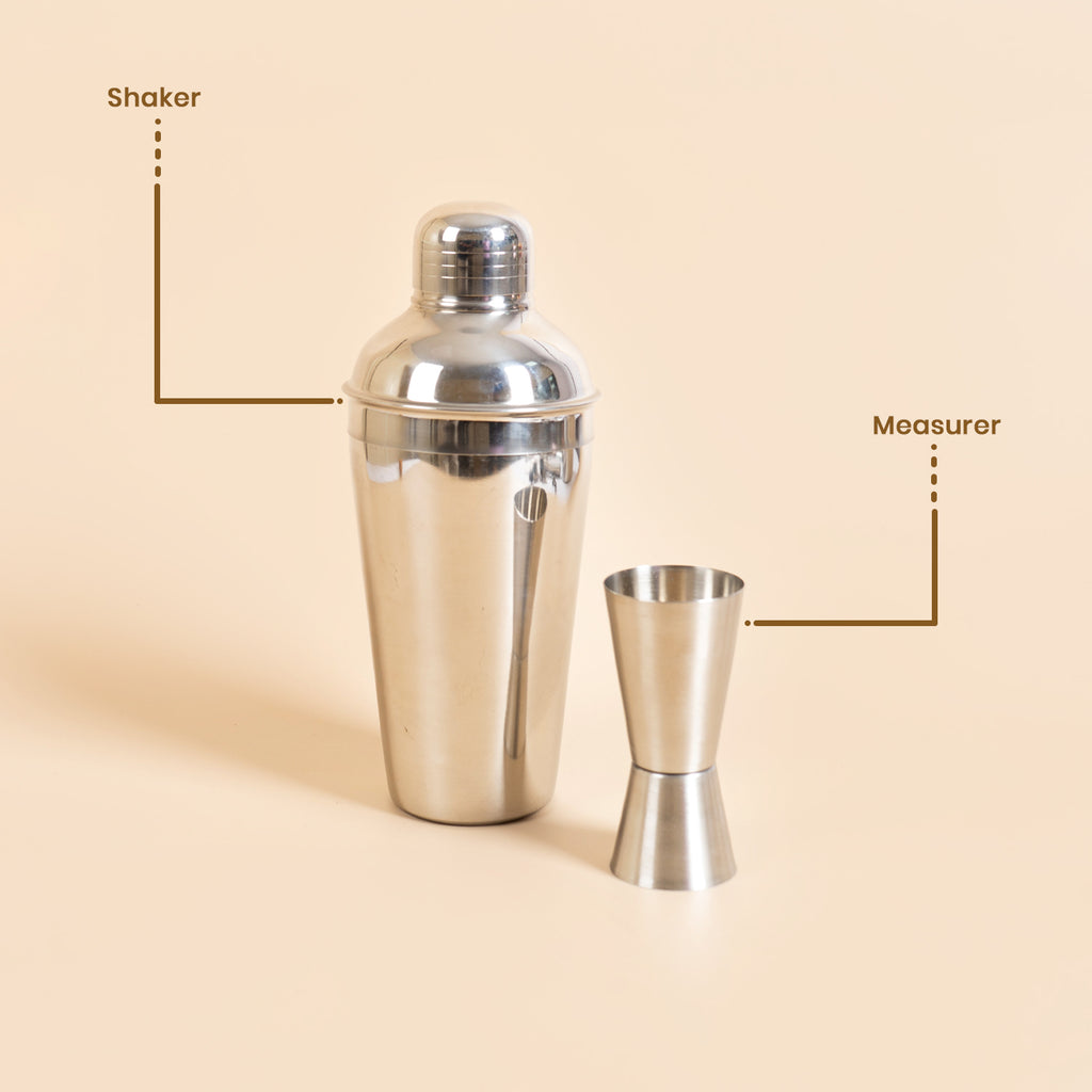 Set of 2 Stainless Steel Cocktail Shaker Set with Double-Sided Jigger – 750ml