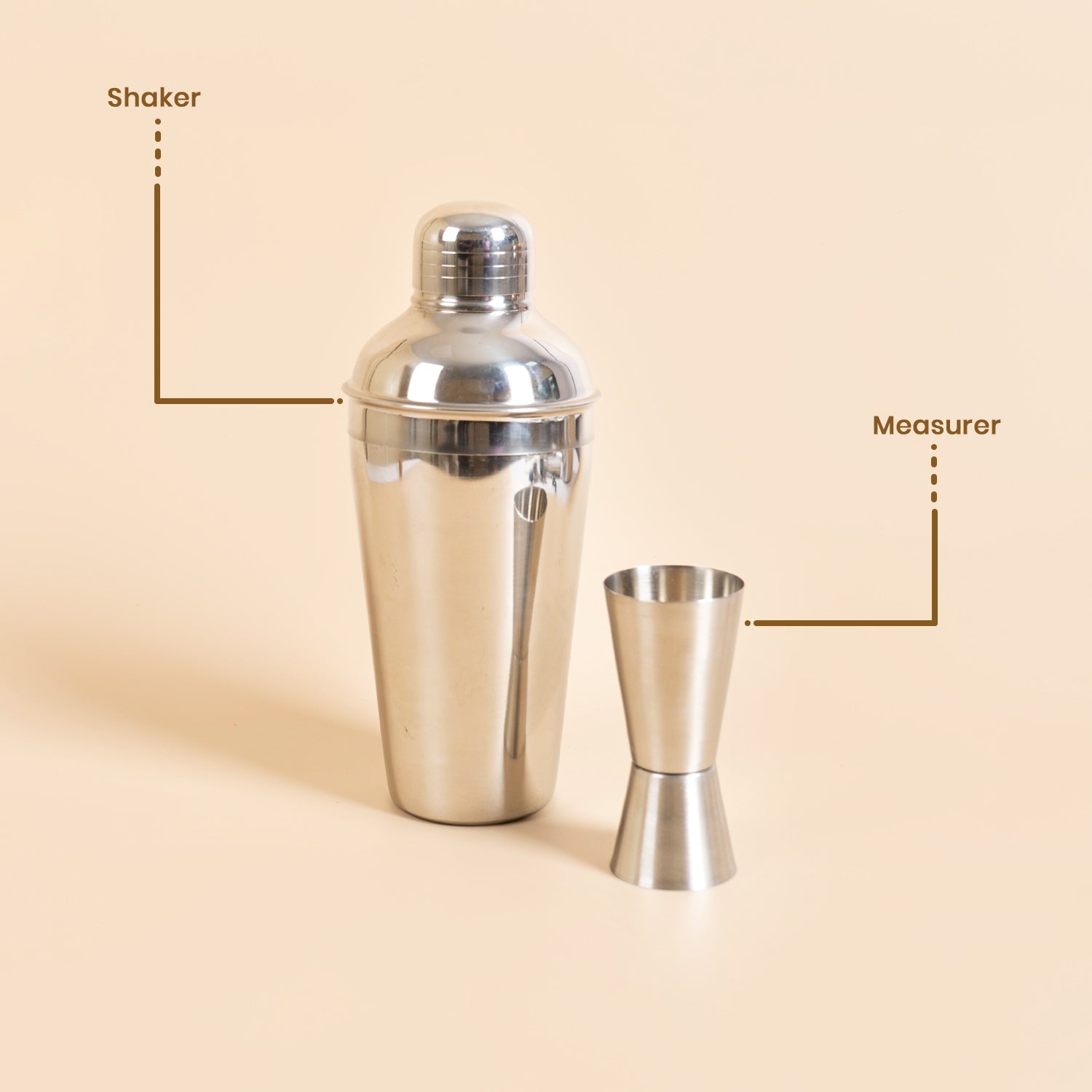Set of 2 Stainless Steel Cocktail Shaker Set with Double-Sided Jigger – 750ml