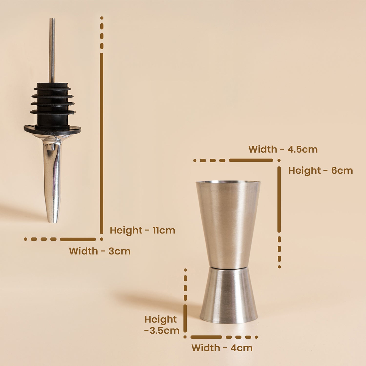 Stainless Steel Double-Sided Jigger with Bottle Pourer – Bar Tool Set for Precision Mixing