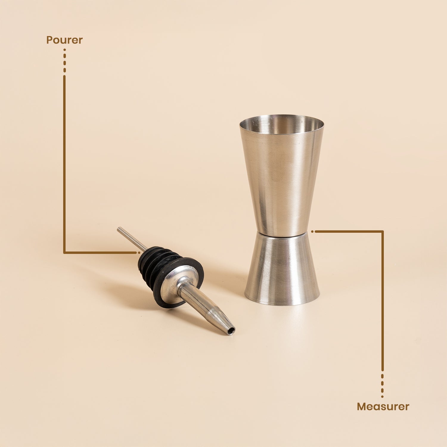 Professional 2-Piece Barware Set - Stainless Steel Double Jigger and Liquor Bottle Pourer - Accurate ML Measurements & Leak-Proof Spout for Cocktails - BPA Free & Durable 6