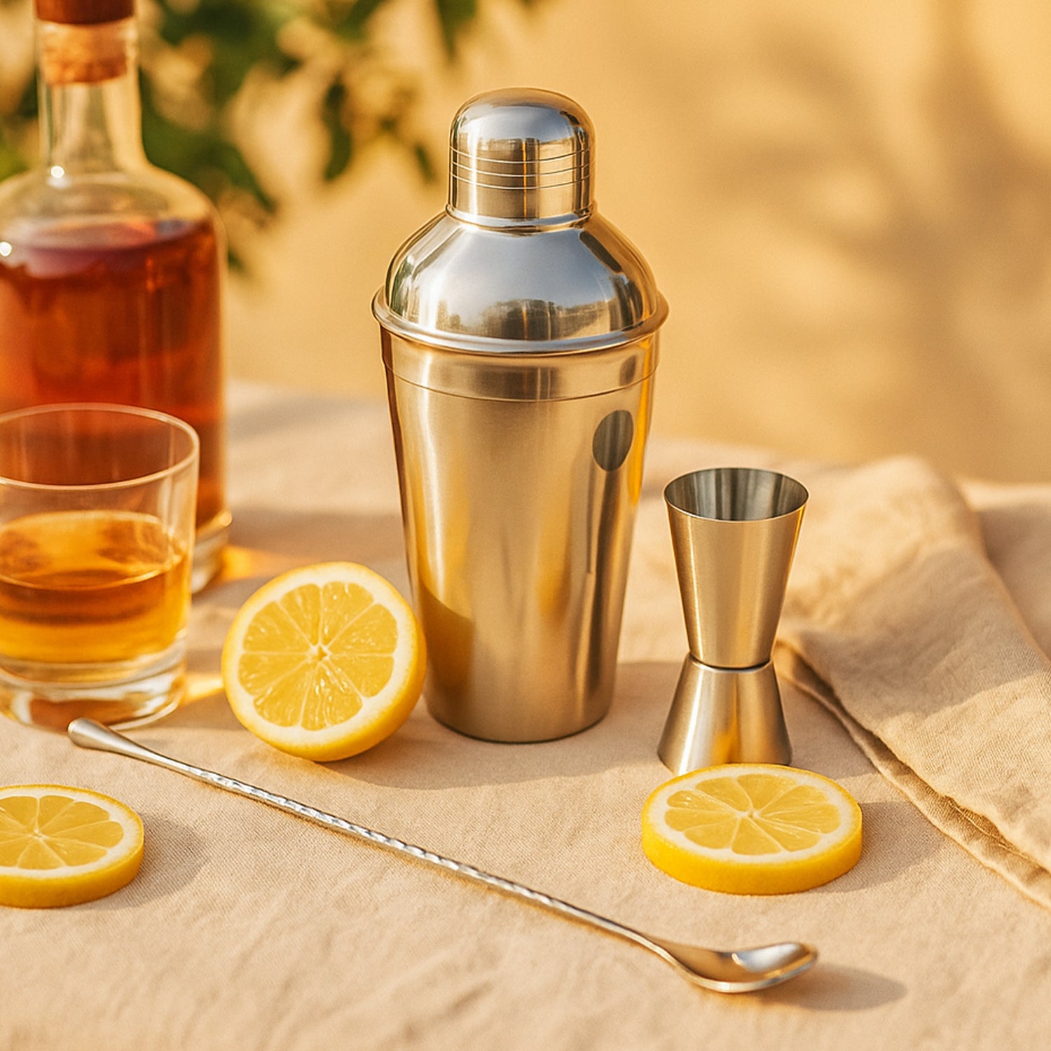 Set of 3-Piece Stainless Steel Cocktail Shaker Set with Jigger & Mixing Spoon – 750ml