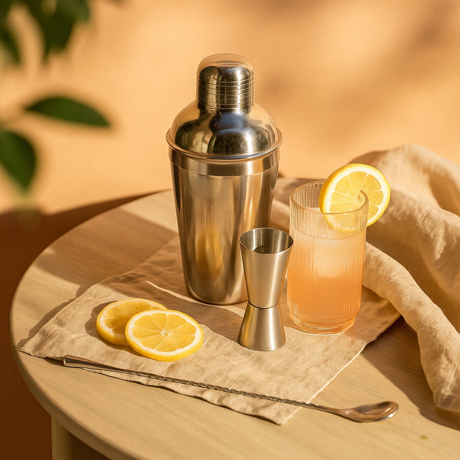 Set of 3-Piece Stainless Steel Cocktail Shaker Set with Jigger & Mixing Spoon – 750ml