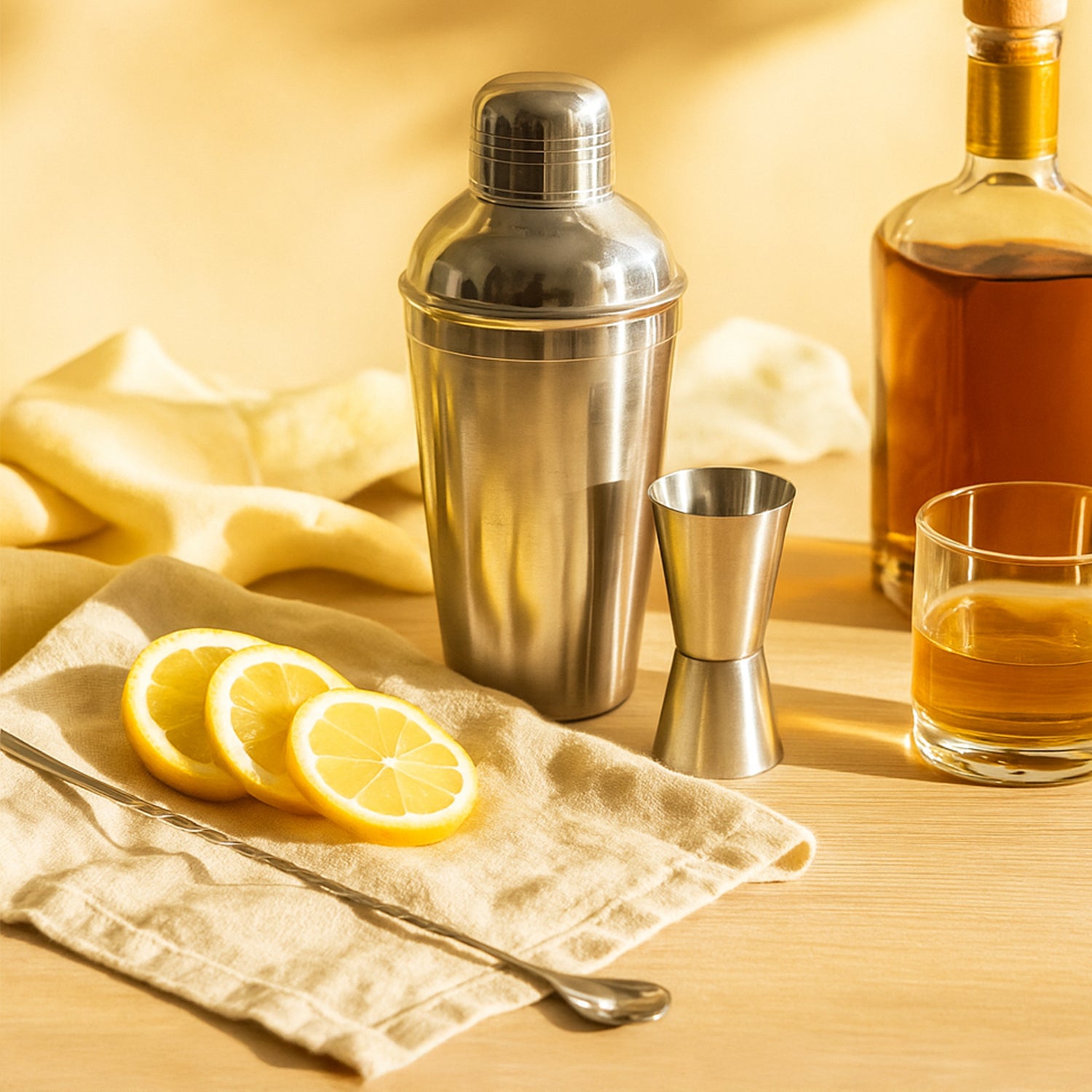 Set of 3-Piece Stainless Steel Cocktail Shaker Set with Jigger & Mixing Spoon – 750ml