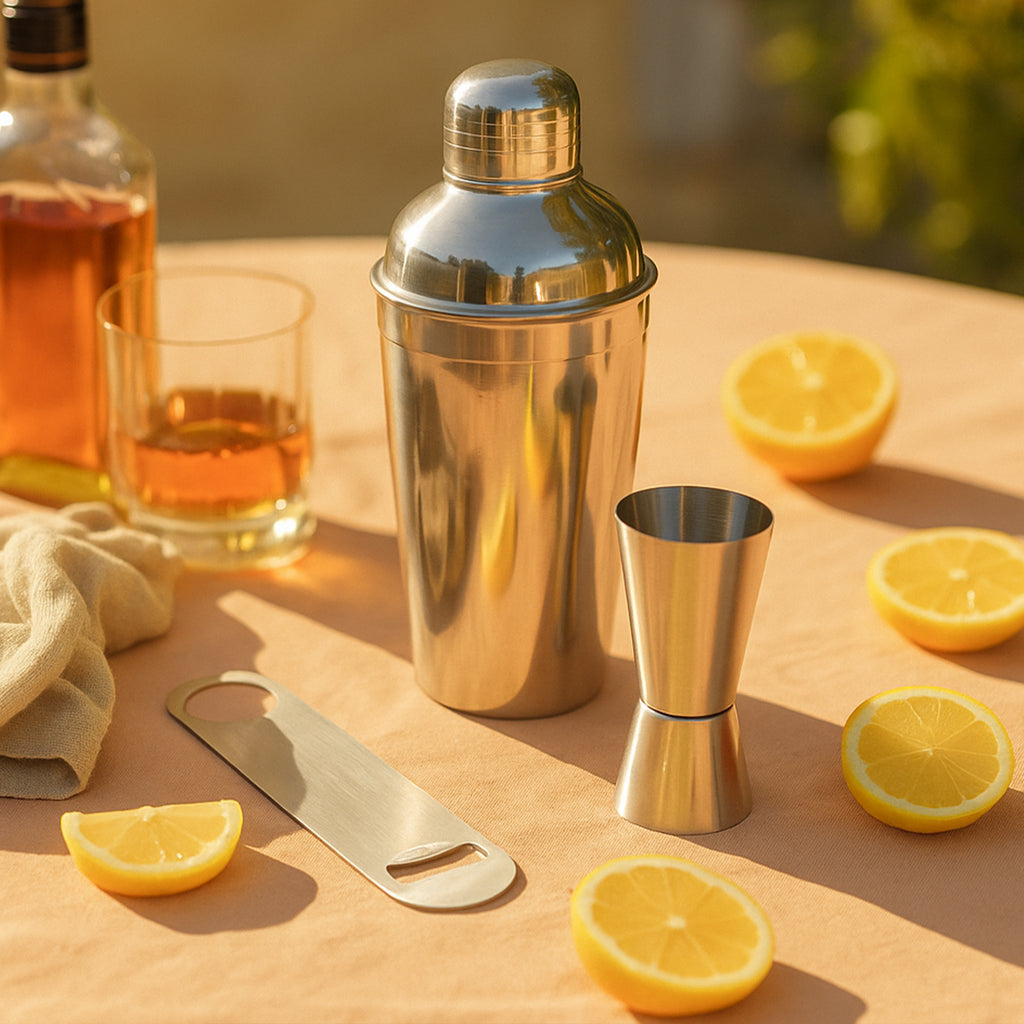 Professional 3-Piece Stainless Steel Cocktail Shaker Set - Includes Double Jigger & Heavy-Duty Flat Bottle Opener - Leak-Proof, Lightweight Barware Kit for Home Bar, Parties, and Gifting 2