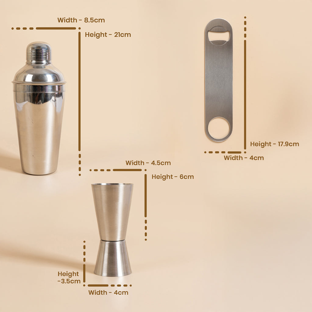 Professional 3-Piece Stainless Steel Cocktail Shaker Set - Includes Double Jigger & Heavy-Duty Flat Bottle Opener - Leak-Proof, Lightweight Barware Kit for Home Bar, Parties, and Gifting 4