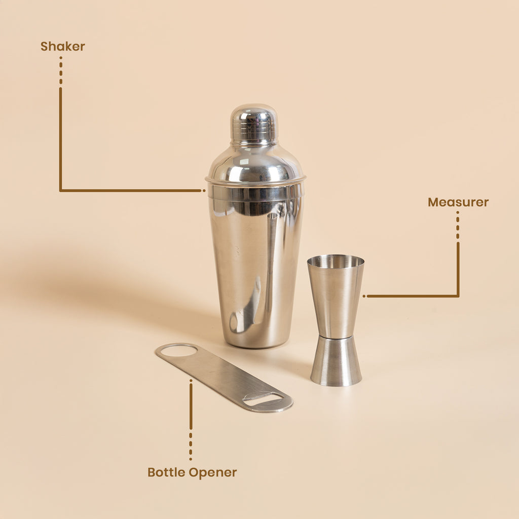 Professional 3-Piece Stainless Steel Cocktail Shaker Set - Includes Double Jigger & Heavy-Duty Flat Bottle Opener - Leak-Proof, Lightweight Barware Kit for Home Bar, Parties, and Gifting 5