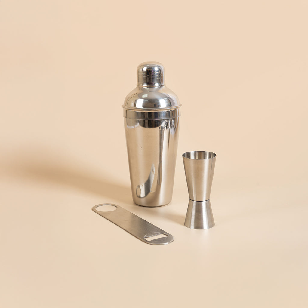 Professional 3-Piece Stainless Steel Cocktail Shaker Set - Includes Double Jigger & Heavy-Duty Flat Bottle Opener - Leak-Proof, Lightweight Barware Kit for Home Bar, Parties, and Gifting 6