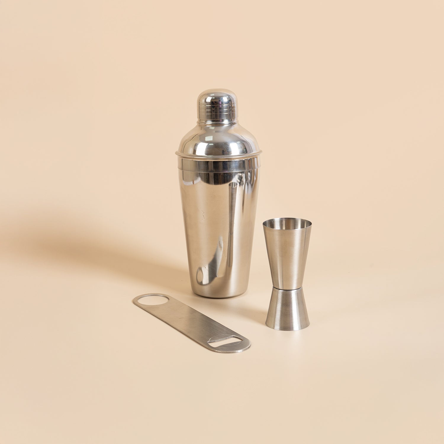 Professional 3-Piece Stainless Steel Cocktail Shaker Set - Includes Double Jigger & Heavy-Duty Flat Bottle Opener - Leak-Proof, Lightweight Barware Kit for Home Bar, Parties, and Gifting 6