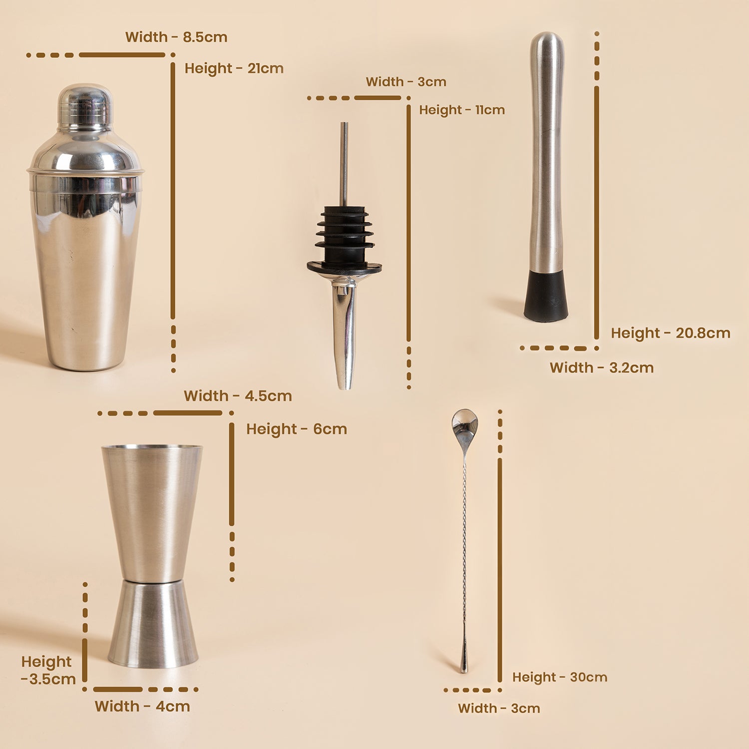 Set of 5-Piece Stainless Steel Bar Tool Set