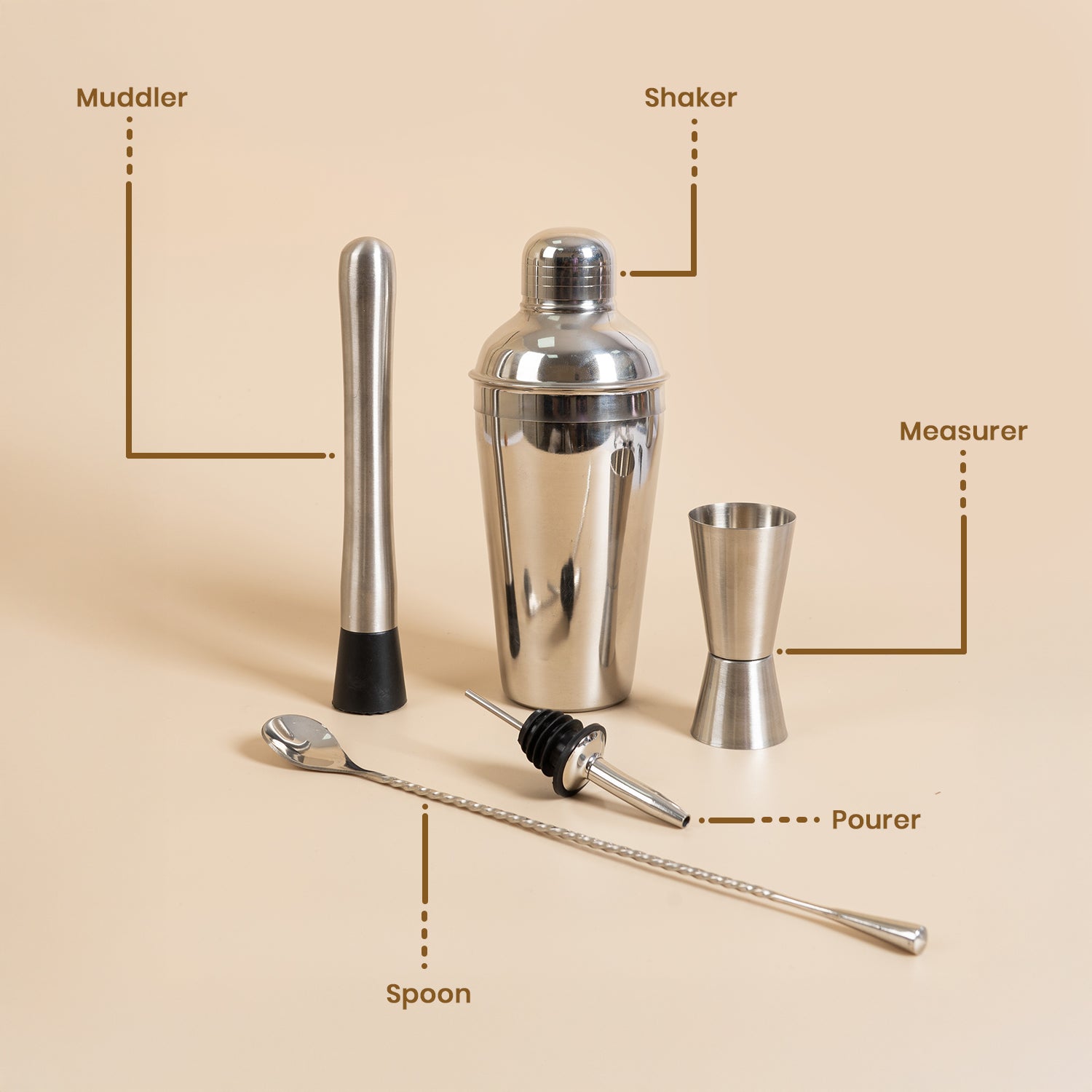 Set of 5-Piece Stainless Steel Bar Tool Set