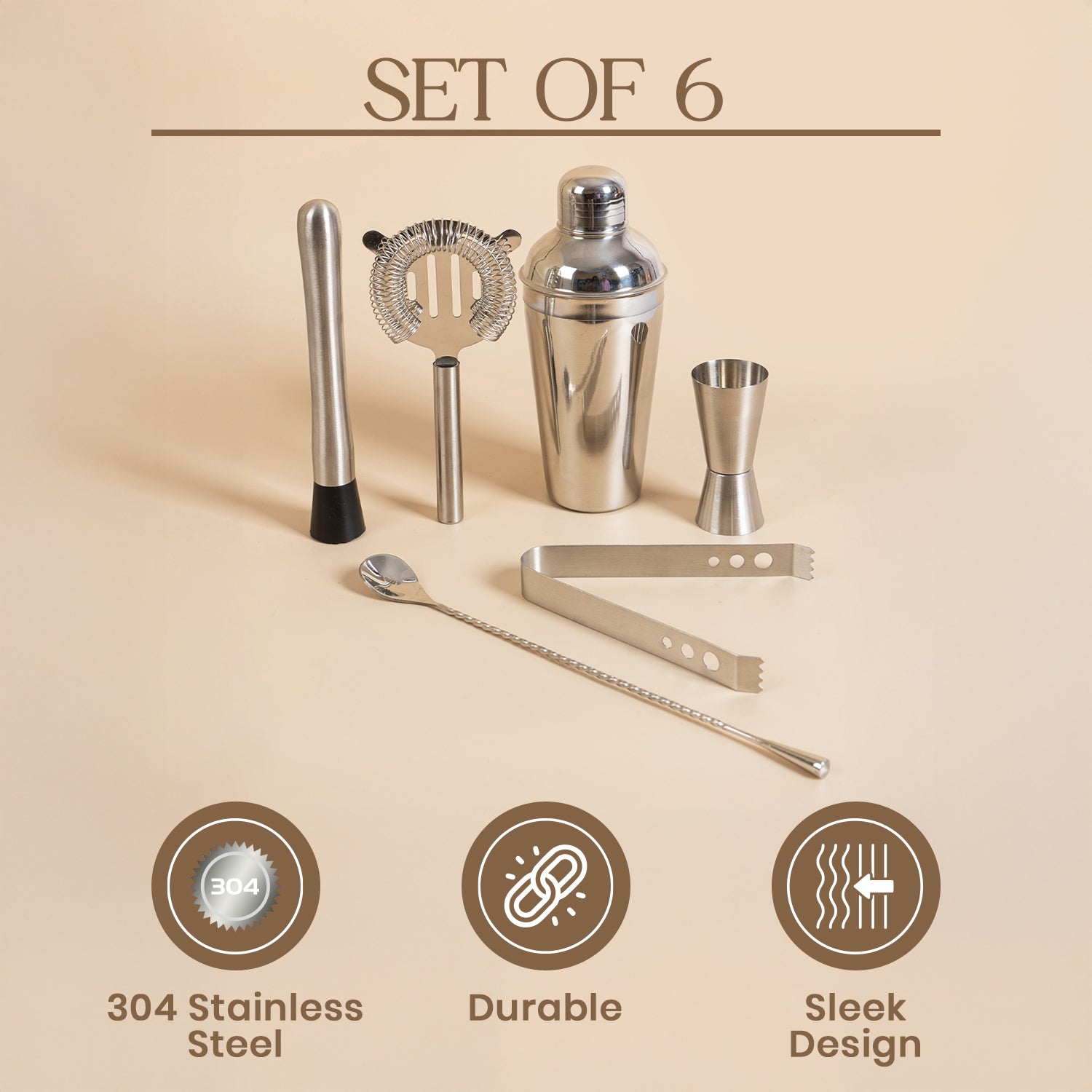 Set of 6-Piece Stainless Steel Bar Tool Set