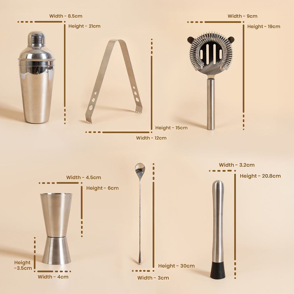 Set of 6-Piece Stainless Steel Bar Tool Set