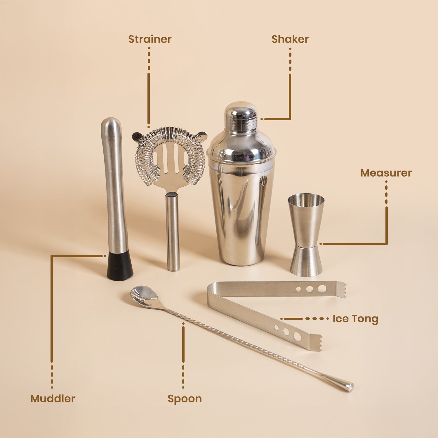 Set of 6-Piece Stainless Steel Bar Tool Set