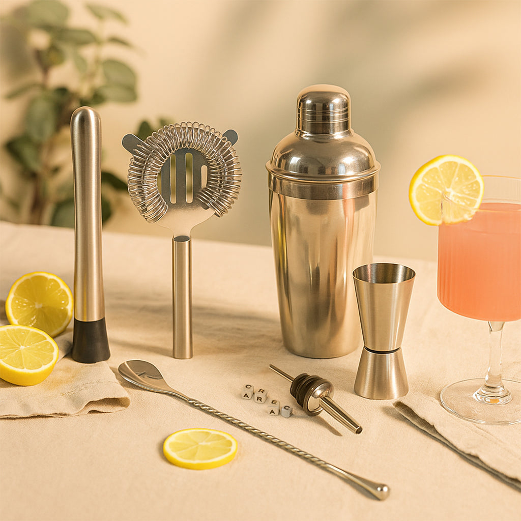 Premium 6-Piece Bar Tool Set – High-Grade Stainless Steel Cocktail Making Kit – Includes Shaker, Jigger, Muddler, Strainer, Bar Spoon & Pourer – Pichai Creation