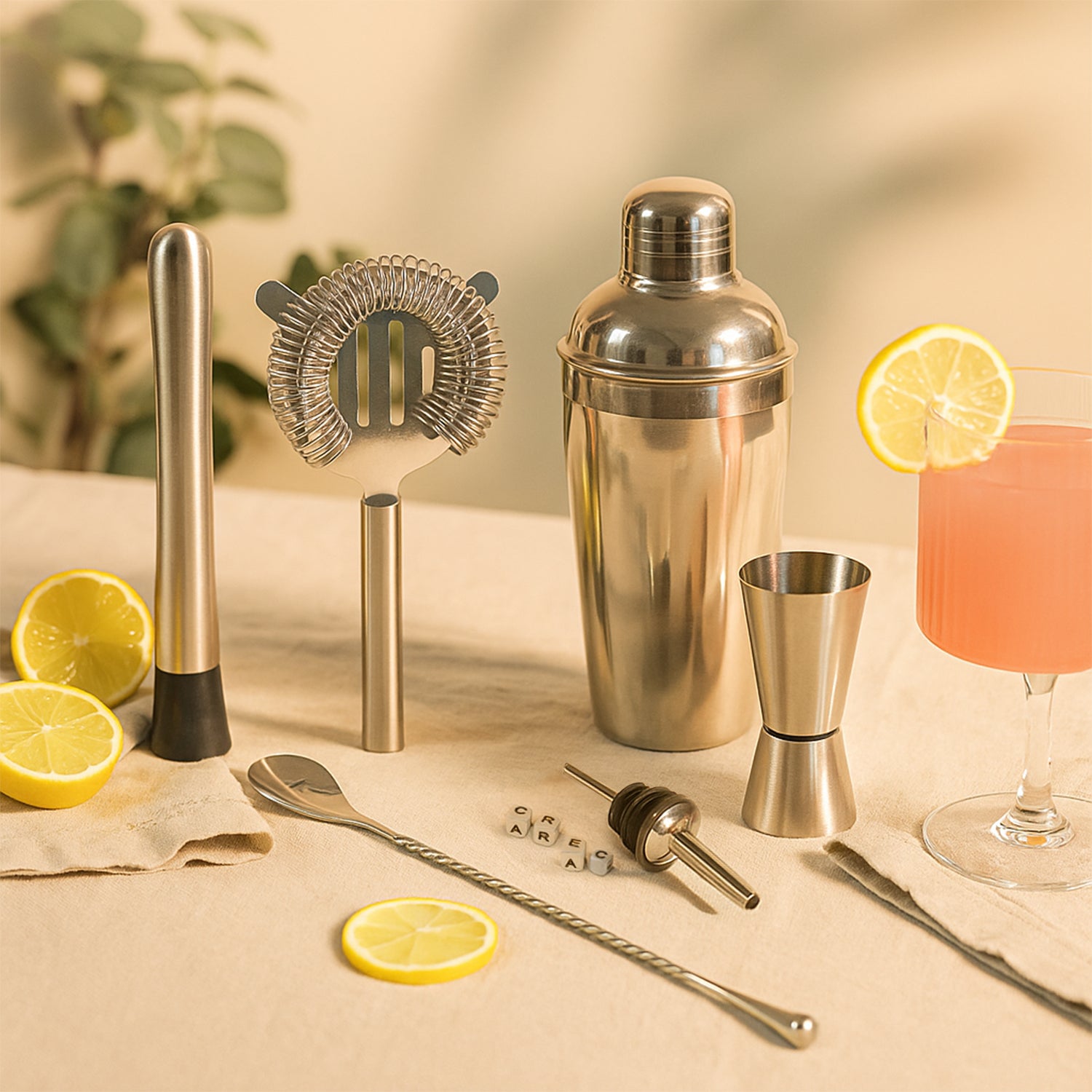 Premium 6-Piece Bar Tool Set – High-Grade Stainless Steel Cocktail Making Kit – Includes Shaker, Jigger, Muddler, Strainer, Bar Spoon & Pourer – Pichai Creation