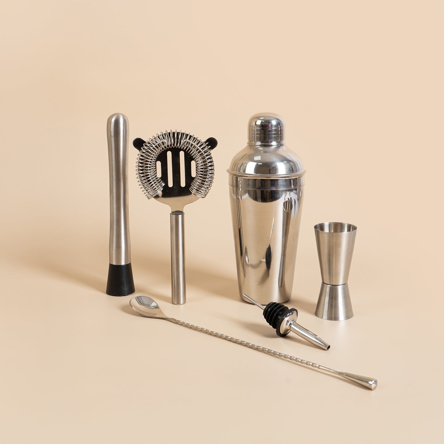 Premium 6-Piece Bar Tool Set – High-Grade Stainless Steel Cocktail Making Kit – Includes Shaker, Jigger, Muddler, Strainer, Bar Spoon & Pourer – Pichai Creation