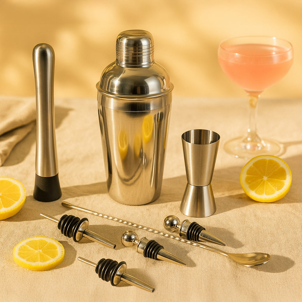 8-Piece Premium Stainless Steel Cocktail Shaker Set – Professional Bar Tool Kit with Muddler, Jigger, Bar Spoon, Liquor Pourers, and Bottle Stopper – Home Bartender Essentials