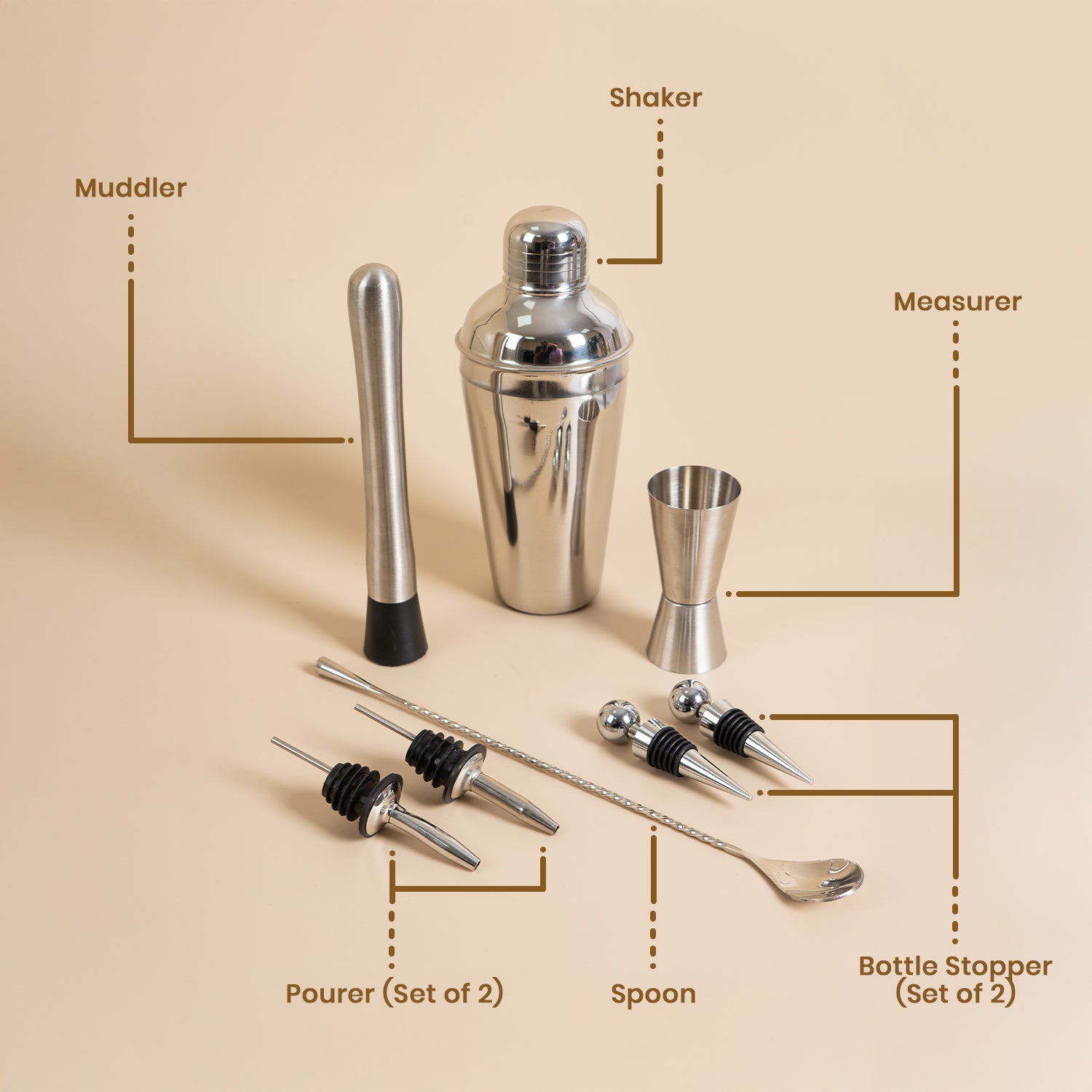 8- Piece Stainless Steel Bar Tool Set - "Premium Stainless Steel Cocktail Shaker Bartender Set – 8-Piece Bar Tool Ki