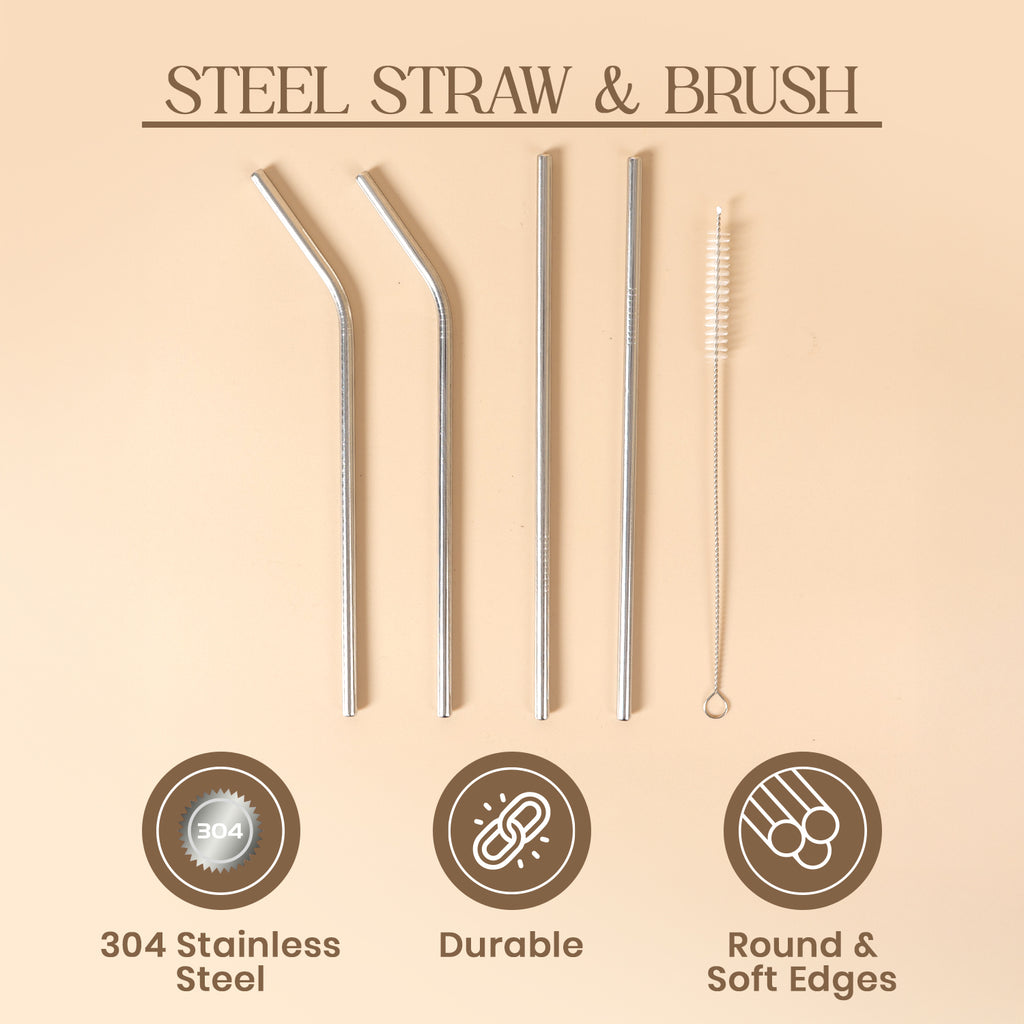 5-Piece 304 Stainless Steel Reusable Straw Set with Cleaning Brush 5